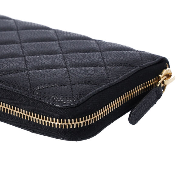 CHANEL Matelasse Long Zippy Wallet Black Gold Caviar Leather - Picture 6 of 7